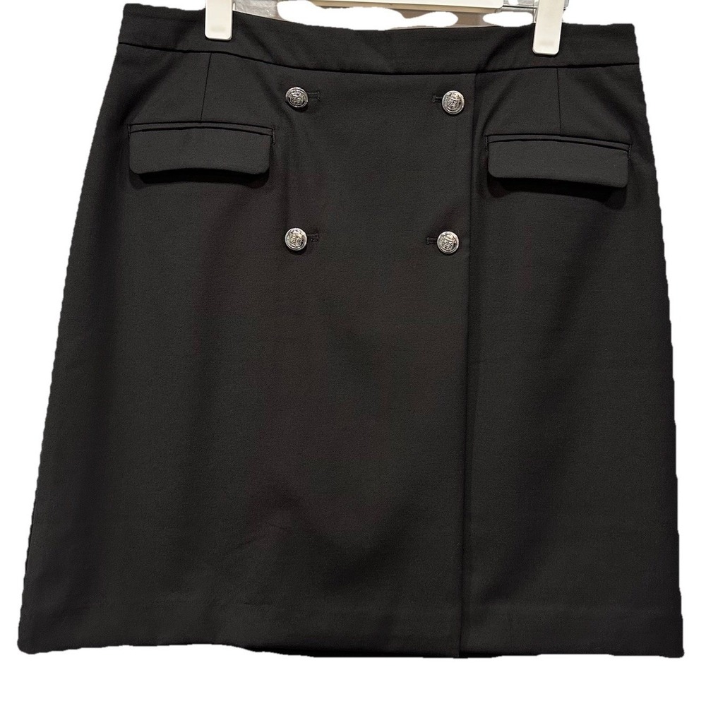 Talbots Skirt  Womens Size 12 Black Lined Front Buttons Pockets Stretch Side Zip